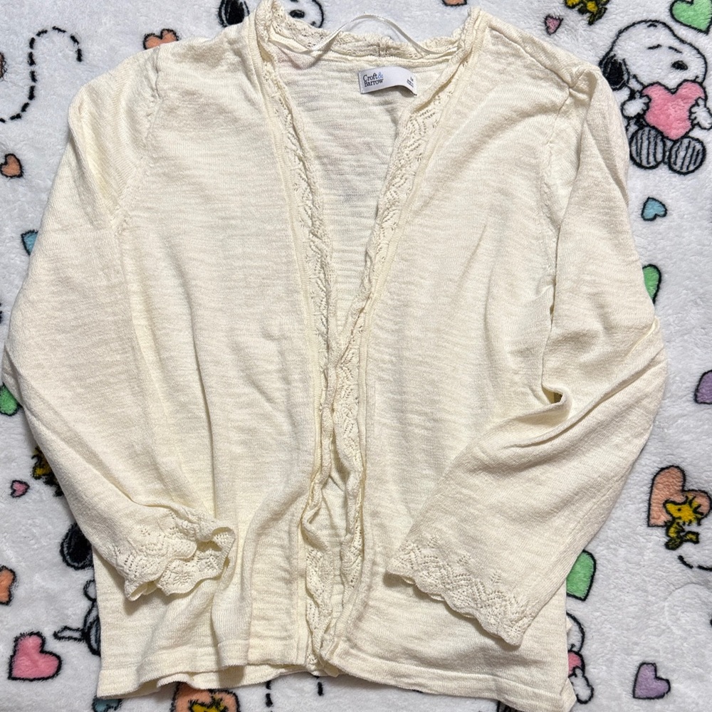 Croft & Barrow Ivory Lace Accent Cardigan
